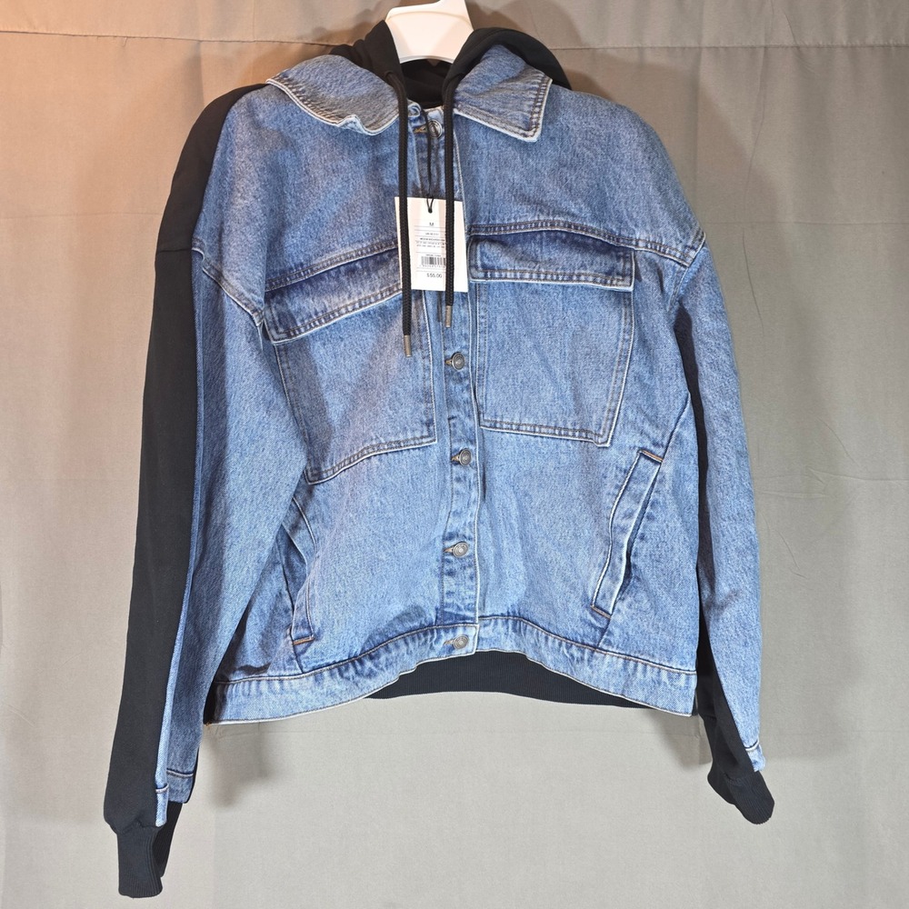 KBB by Kahlana Women Medium Mixed Media Denim Hoodie Jacket Blue Black KBBO-004